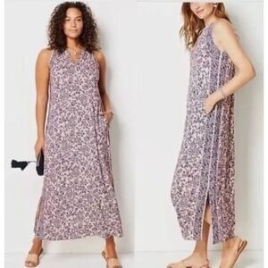 J Jill Womens Small Pink Blue Floral Sleeveless Maxi Dress V Neck Casual‎